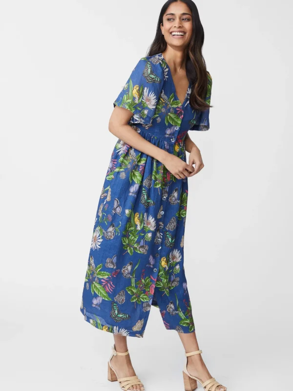 Annora Linen Dress In Jardin Mariposa