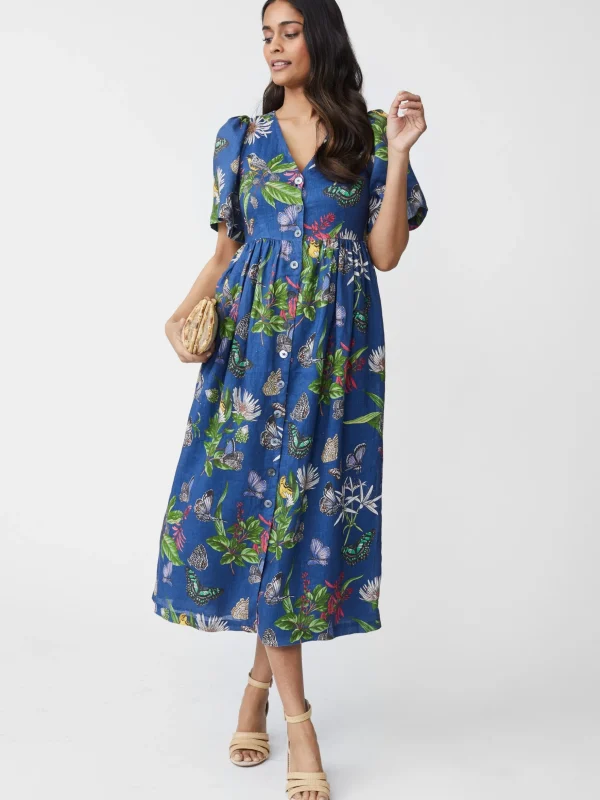 Annora Linen Dress In Jardin Mariposa