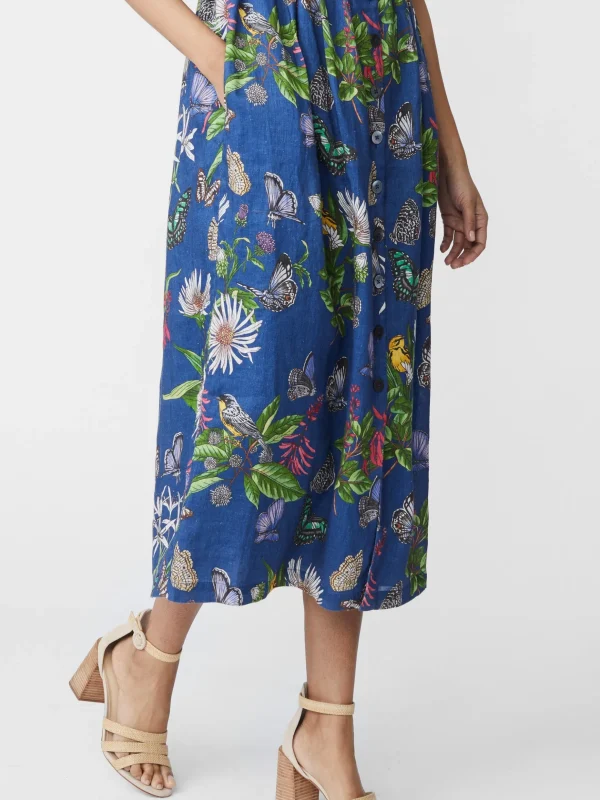 Annora Linen Dress In Jardin Mariposa