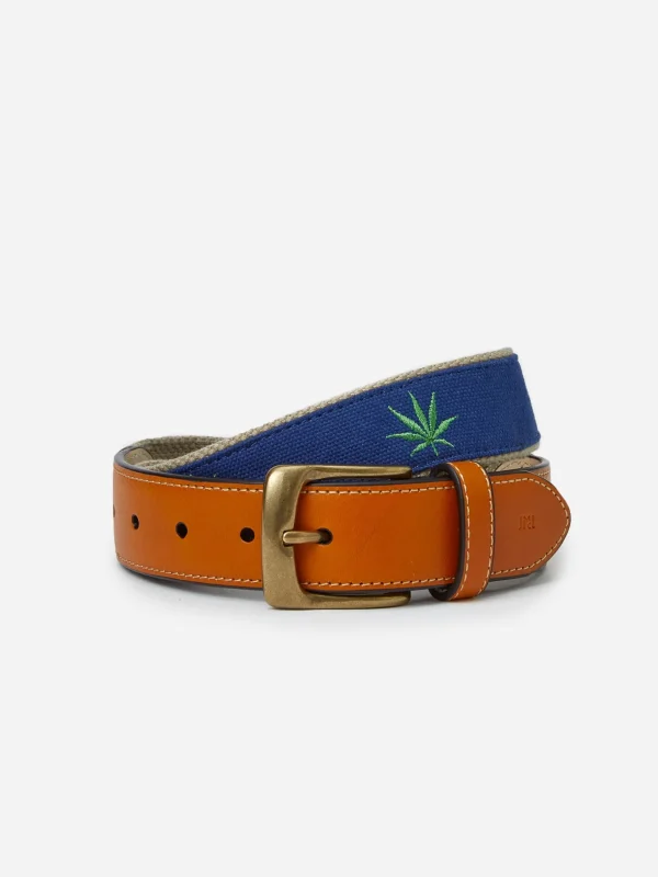 Archie Embroidered Belt In Marijuana Leaf