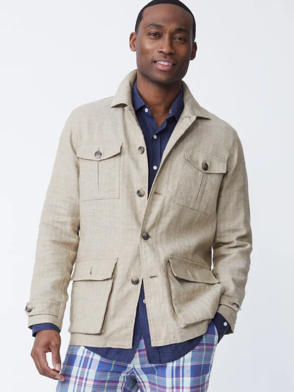 Brando Linen Safari Jacket In Herringbone