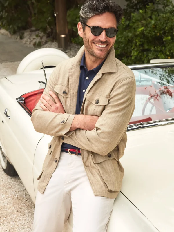 Brando Linen Safari Jacket In Herringbone