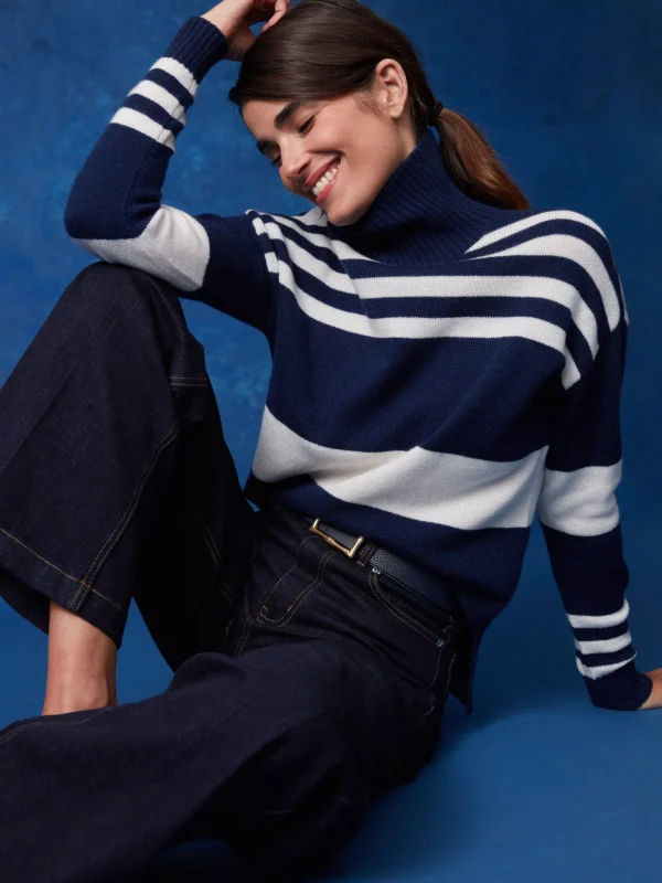 Clara Cashmere Turtleneck In Stripe