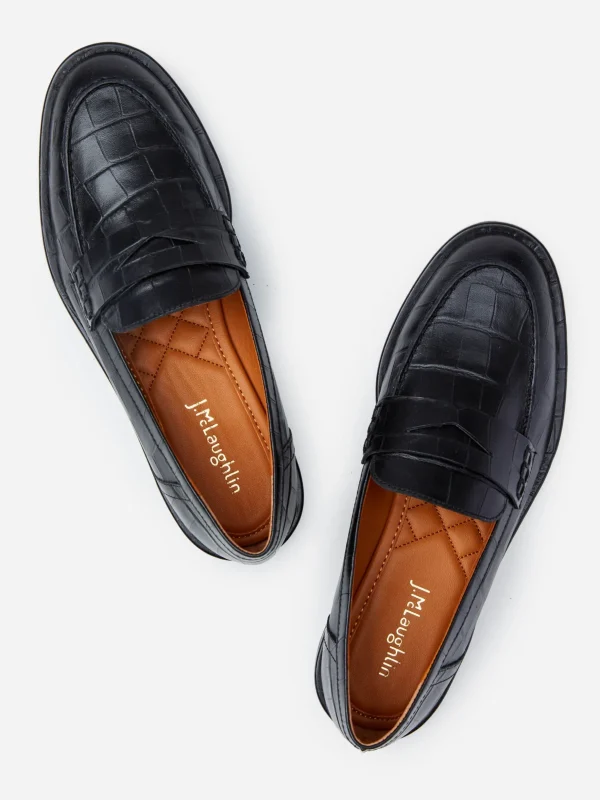 Concetta Leather Loafers In Embossed Croc