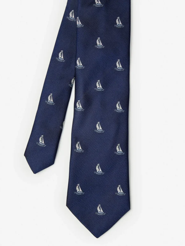 Cotton Silk Tie In Sailboat