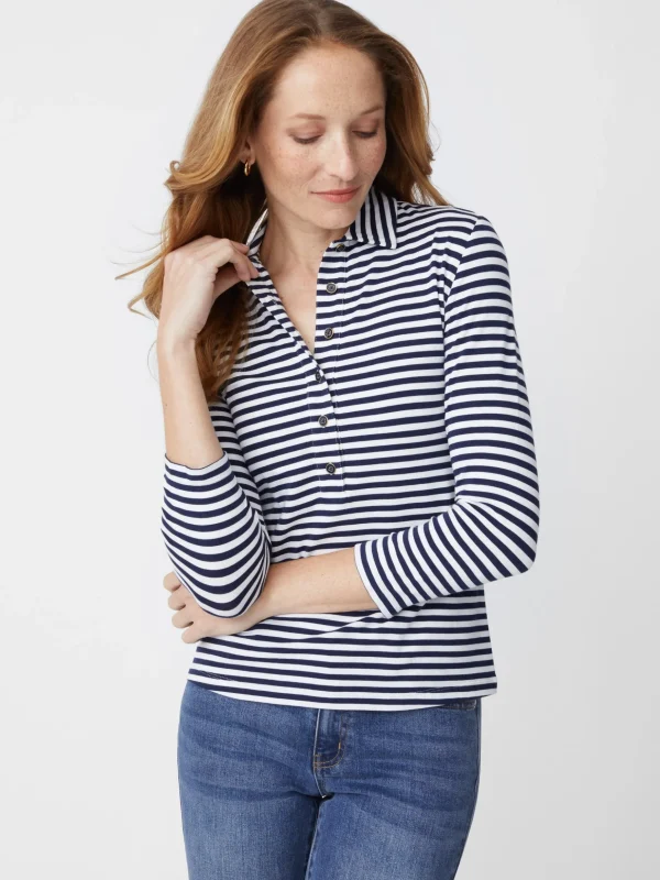 Court 3/4 Sleeve Polo In Stripe