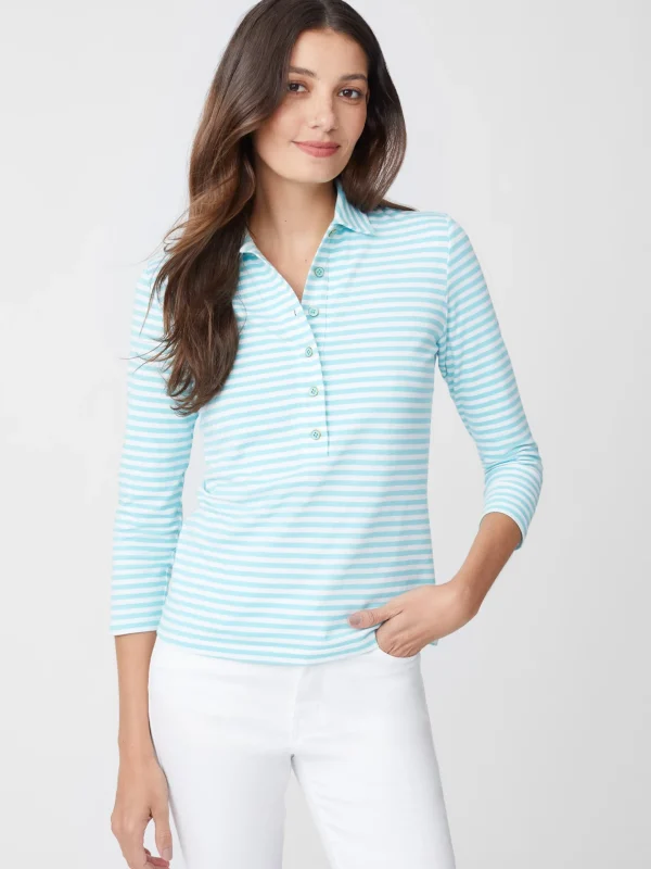 Court 3/4 Sleeve Polo In Stripe