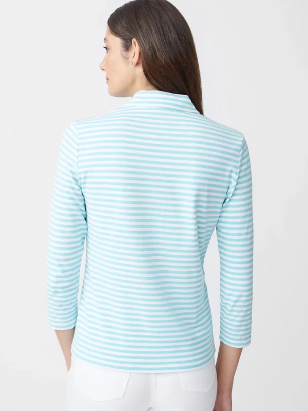 Court 3/4 Sleeve Polo In Stripe