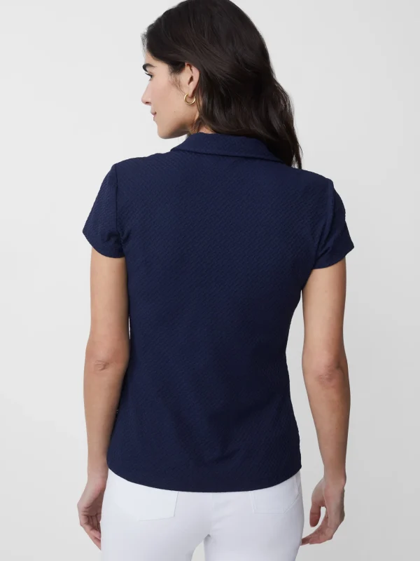 Court Cap Sleeve Polo In Mini Raffia Jacquard