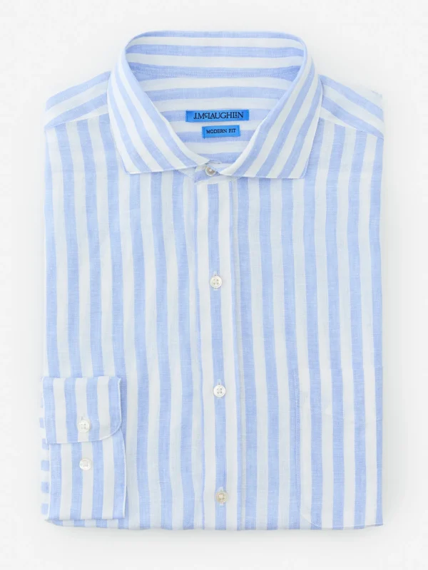 Drummond Modern Fit Linen Shirt In Bengal Stripe