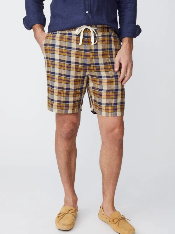 Griffin 7" Linen Shorts In Plaid