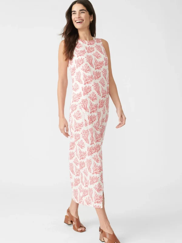 Layana Linen Dress In Mega Coral Cay Texture