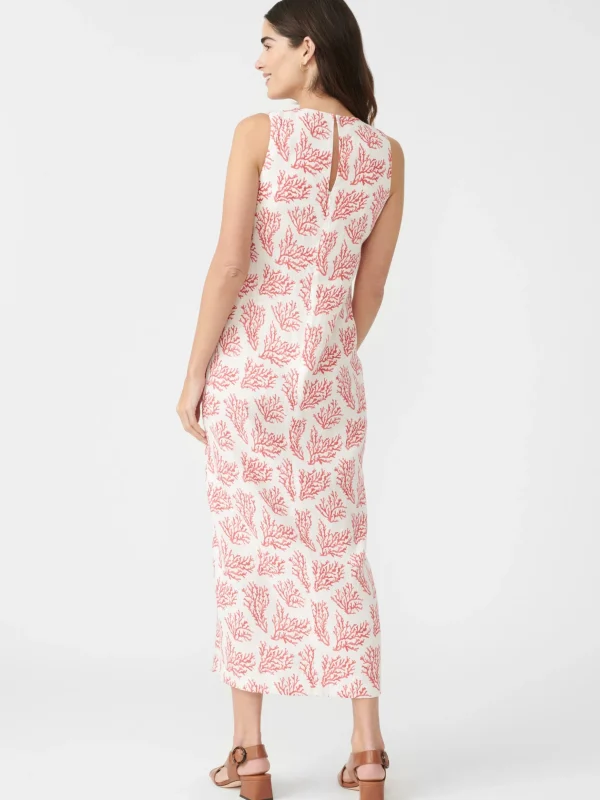 Layana Linen Dress In Mega Coral Cay Texture