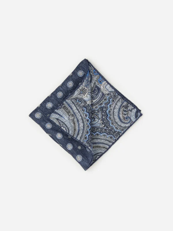 Linen Pocket Square In Reverse Paisley