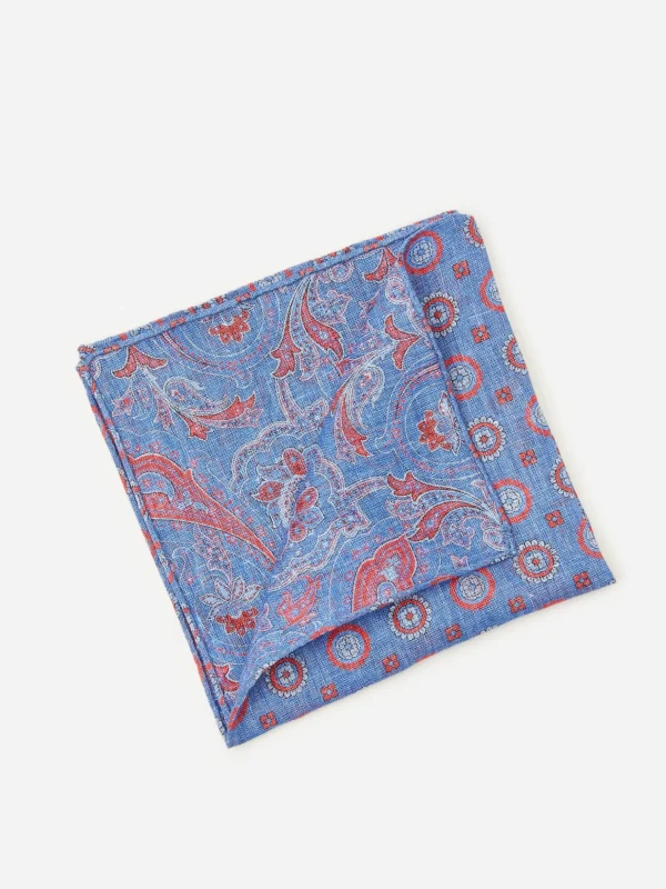 Linen Pocket Square In Reverse Paisley