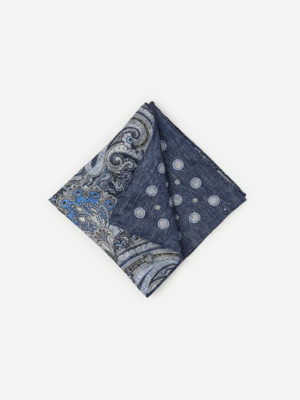 Linen Pocket Square In Reverse Paisley