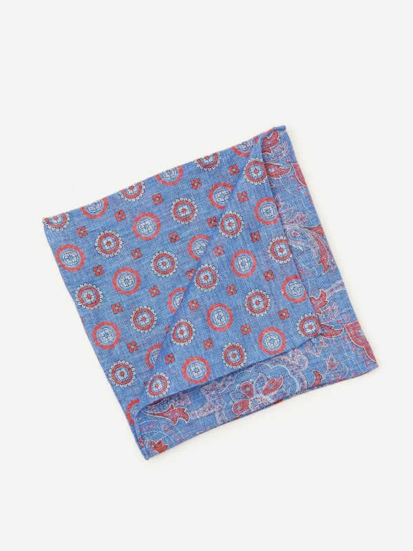 Linen Pocket Square In Reverse Paisley