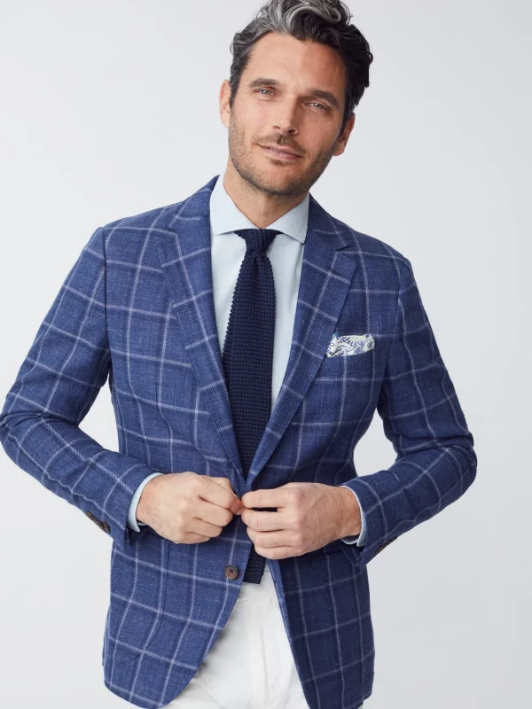 Lisbon Linen Blend Blazer In Window Pane