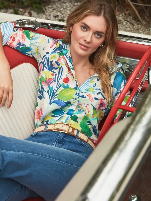 Lois Linen Shirt In Floral Reef Stripe