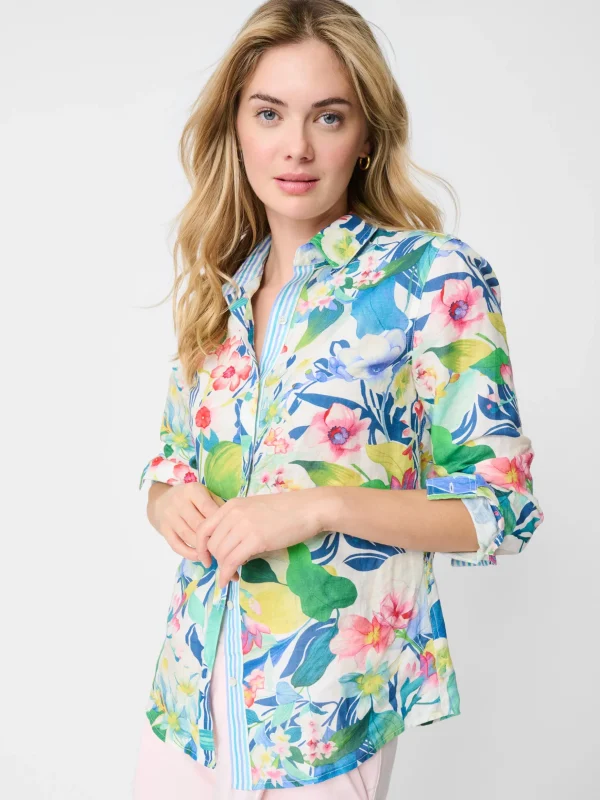 Lois Linen Shirt In Floral Reef Stripe