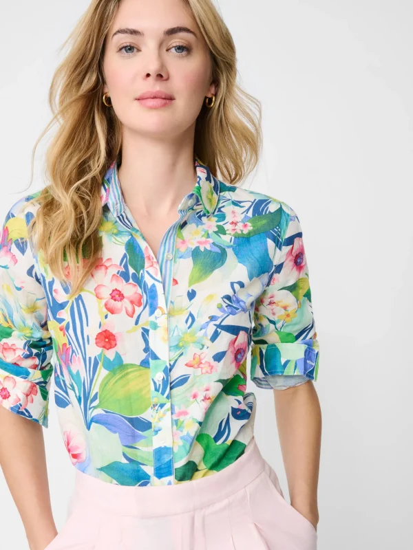 Lois Linen Shirt In Floral Reef Stripe