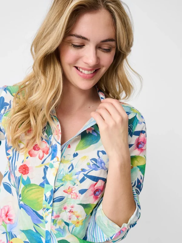 Lois Linen Shirt In Floral Reef Stripe