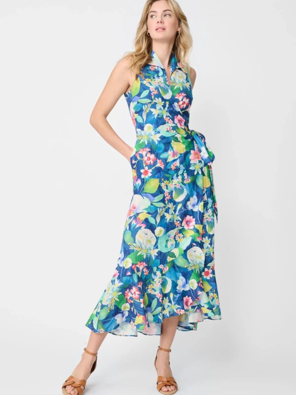 Miramar Linen Dress In Floral Reef