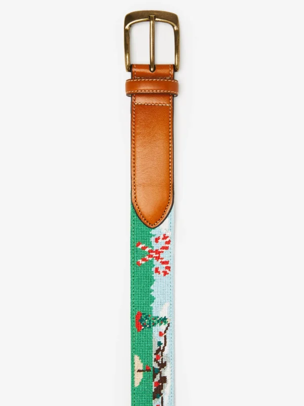 Needlepoint Belt In Santa Play Golf