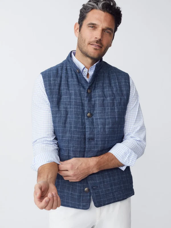 Orson Linen Vest In Glen Plaid