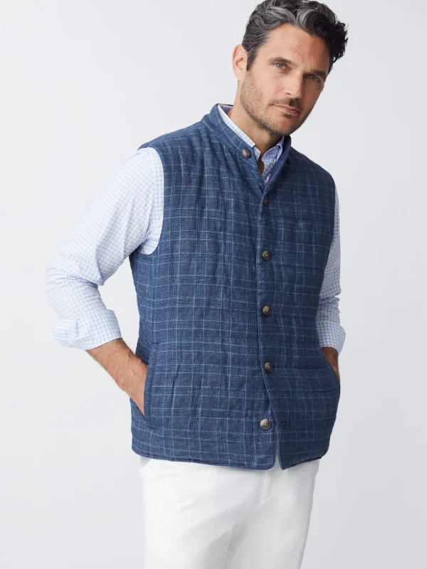 Orson Linen Vest In Glen Plaid