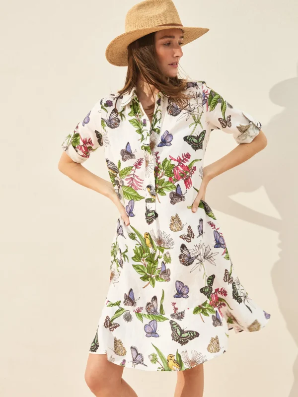 Wellesley Linen Dress In Jardin Mariposa