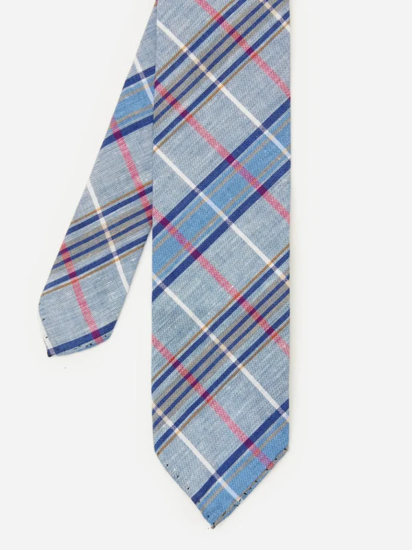 Woven Linen Cotton Tie In Plaid